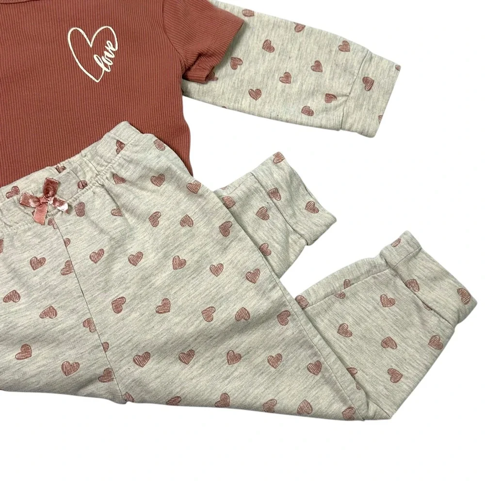 Nicole Miller 3pc Outfit Set Toddler Girls 3T Pink Heart Hoodie Tee Joggers